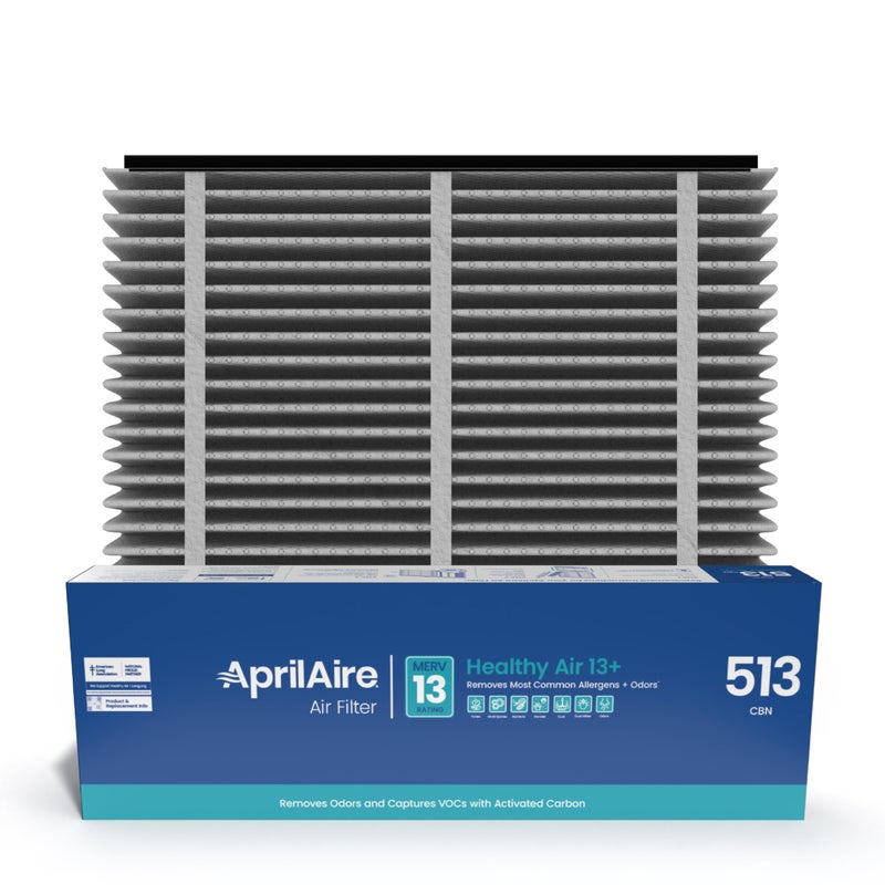 Aprilaire فلتر بديل AprilAire 513CBN لمرشحات الهواء المنزلية AprilAire - MERV 13 مع الكربون، تقليل الحساسية والروائح في المنزل، فلتر هواء 31x28x4 (عبوة من 1) - Image 1